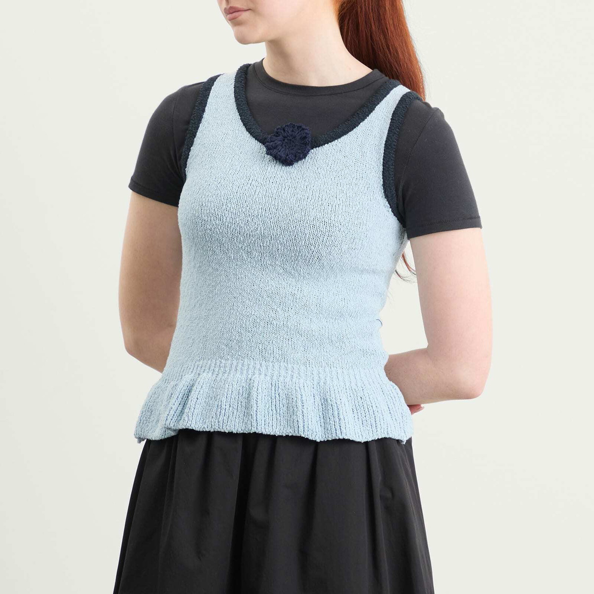 Kijun Women's Corsage Ruffle Knit Vest in Sky Blue