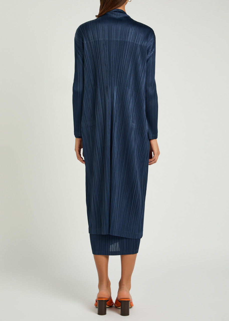 Pleats Please Issey Miyake Pleated Woven Coat Navy