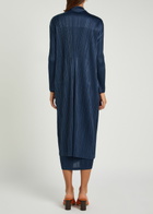 Pleats Please Issey Miyake Pleated Woven Coat Navy