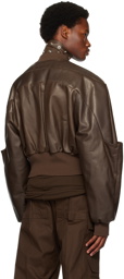 Rick Owens Brown Girdered Leather Jacket