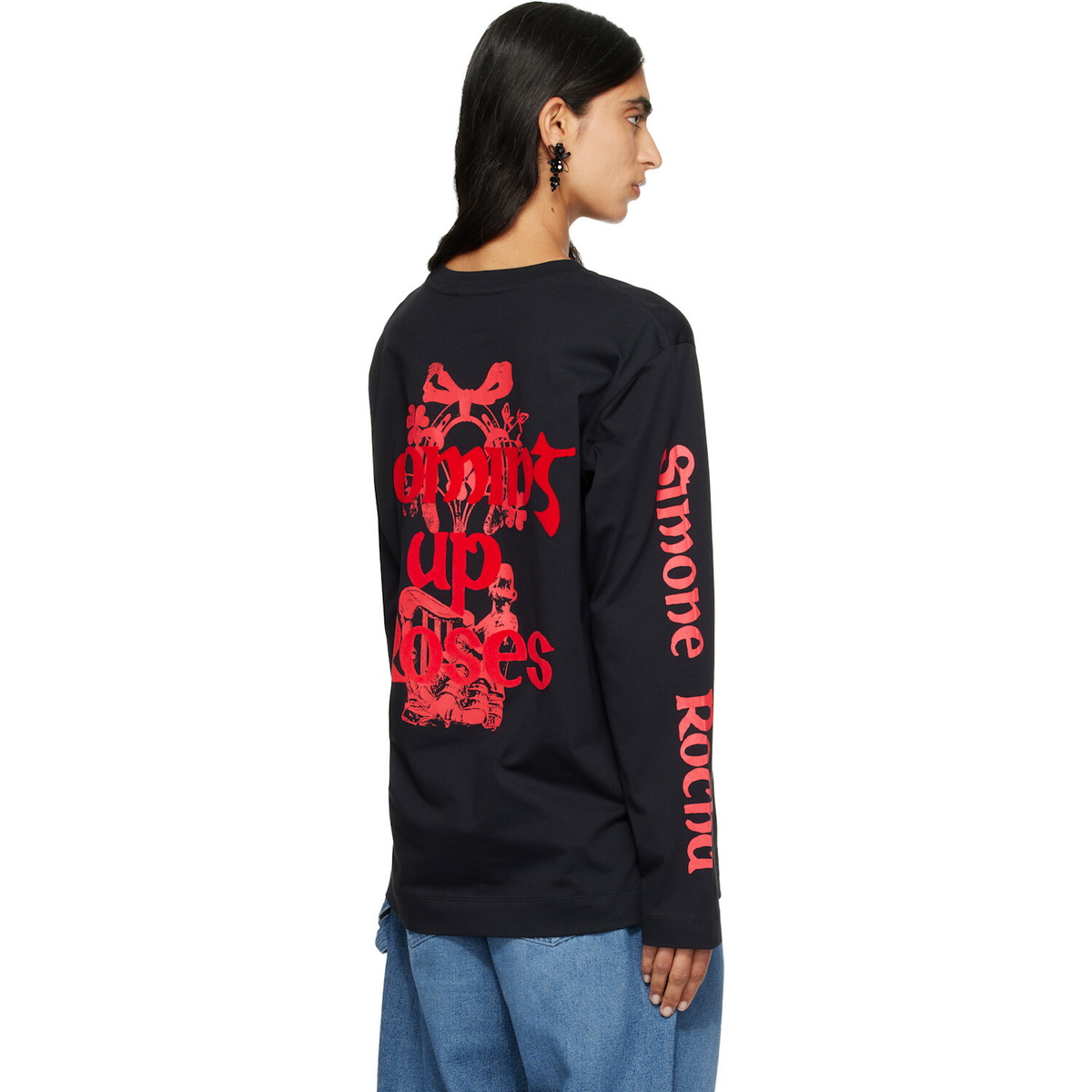 Simone Rocha Black 'Coming Up Roses' Print Long Sleeve T-shirt
