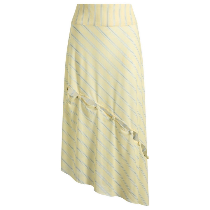 Photo: House Of Sunny Women's Striped Mesh Asymmetric Skirt in Butter