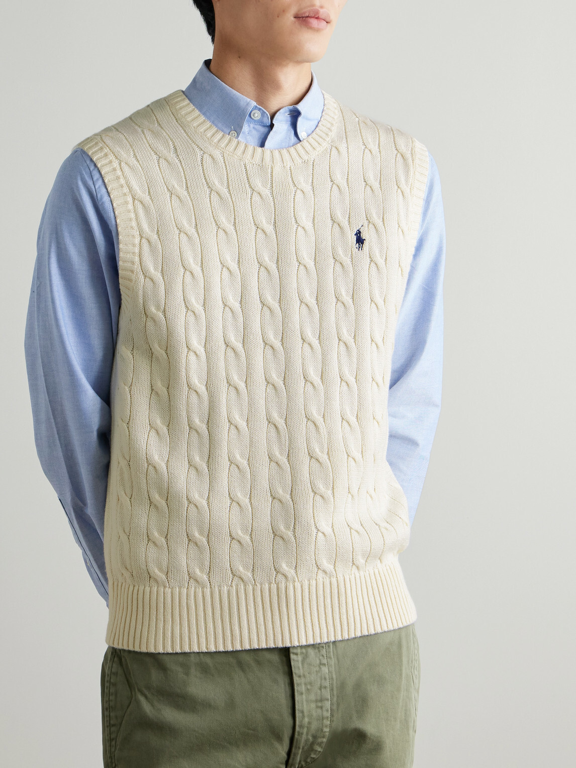 Polo Ralph Lauren - Logo-Embroidered Cable-Knit Cotton Vest - Neutrals