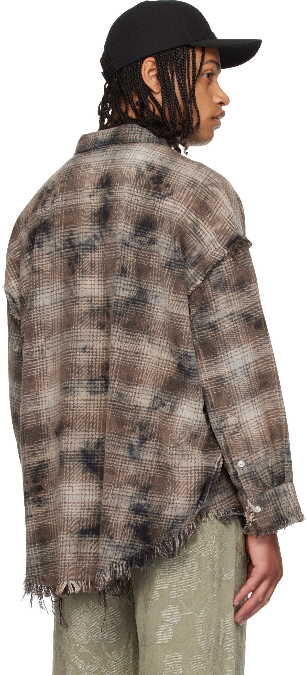 R13 Brown & Gray Shredded Seam Drop Neck Shirt