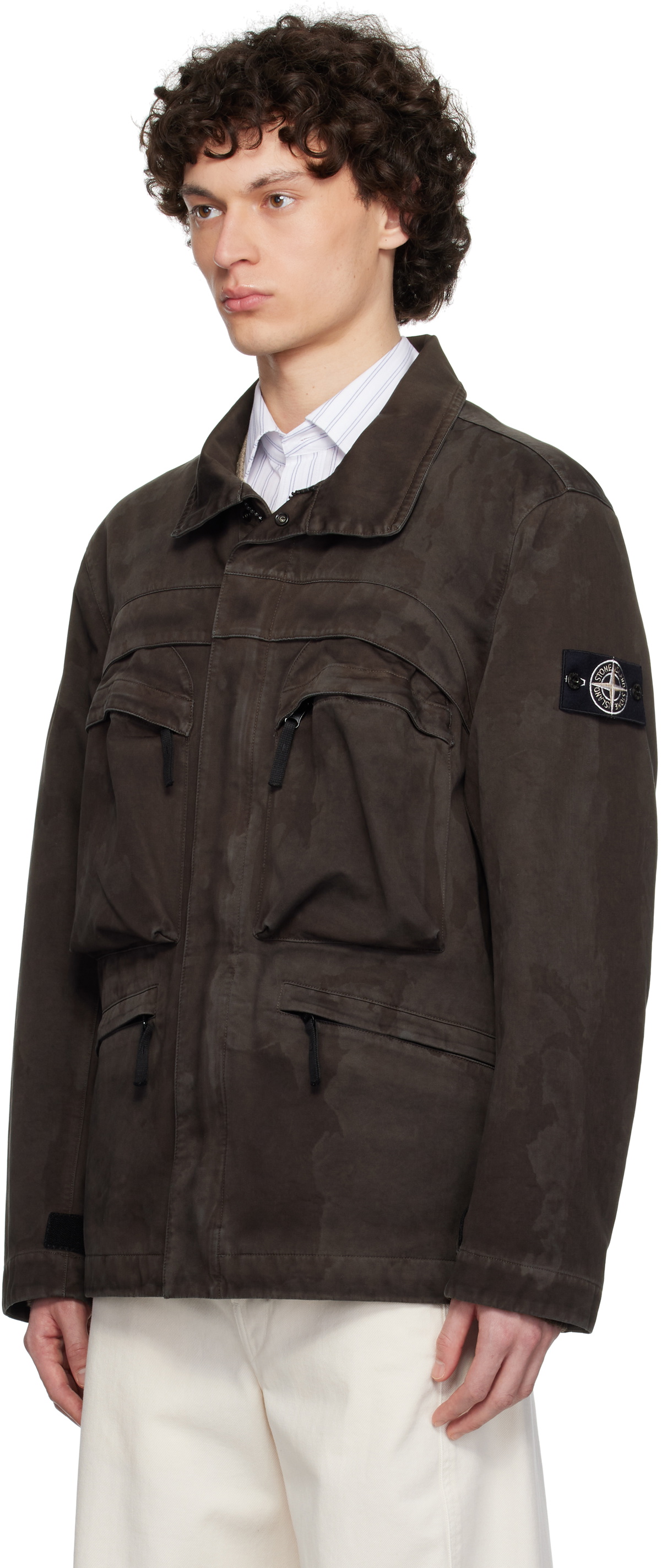 Stone Island Brown Raso Gommato 3L Laser Camo Jacket Stone Island