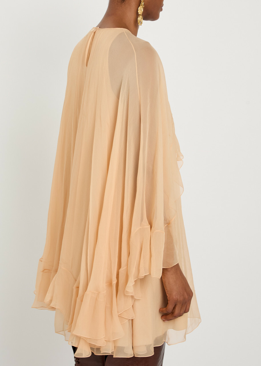 Chloe Ruffled Cape-effect Silk Mini Dress Beige
