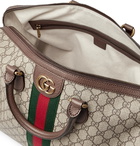 GUCCI - Ophidia Leather and Webbing-Trimmed Monogrammed Coated-Canvas Duffle Bag - Brown