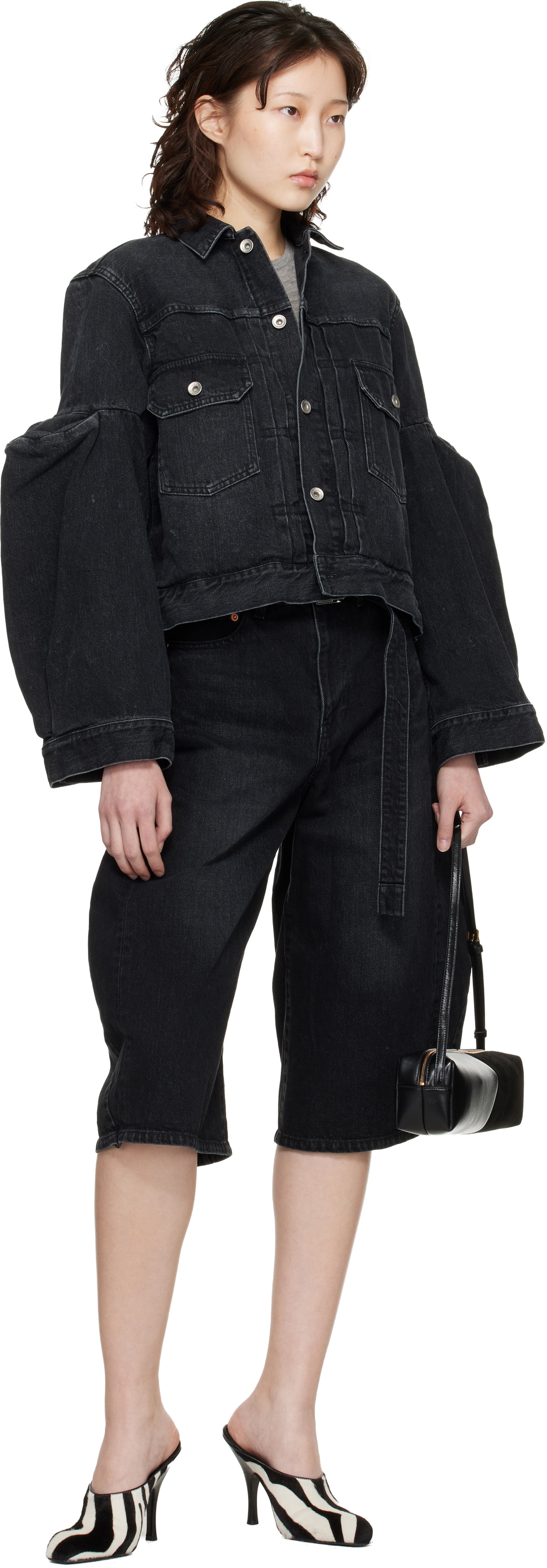 sacai Black Pipe Sleeves Denim Jacket
