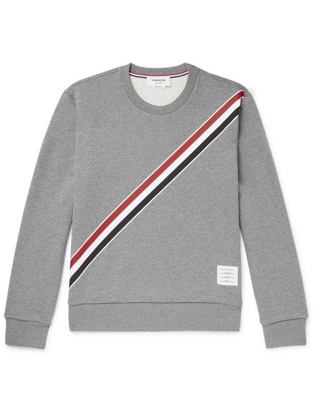 Photo: THOM BROWNE - Striped Loopback Cotton-Jersey Sweatshirt - Gray - 1