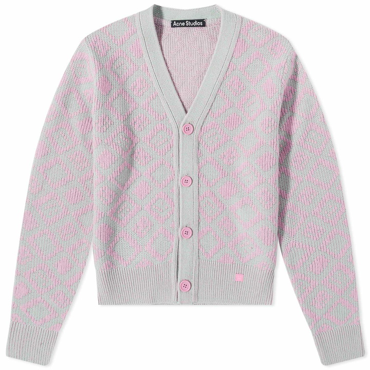 Photo: Acne Studios Kerid Tile Face Cardigan in Bubble Pink/Spring Green