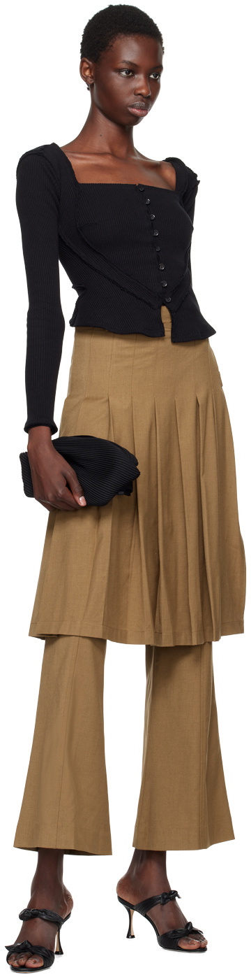 Rokh Tan Pleated Midi Skirt Trousers
