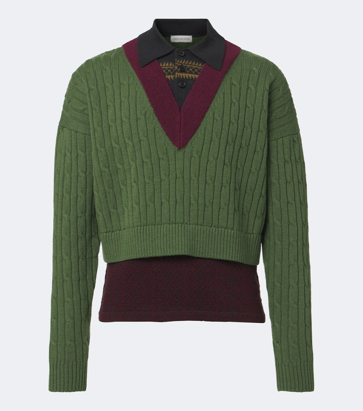 Dries Van Noten Layered wool and cotton polo sweater