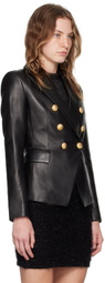 Balmain Black Double-Breasted Leather Jacket