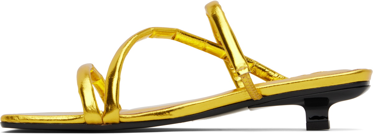BY FAR Gold Morena Eel Embossed Metallic Leather Heeled Sandals