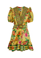 Farm Rio Fruit Garden Printed Cotton-poplin Mini Dress Yellow