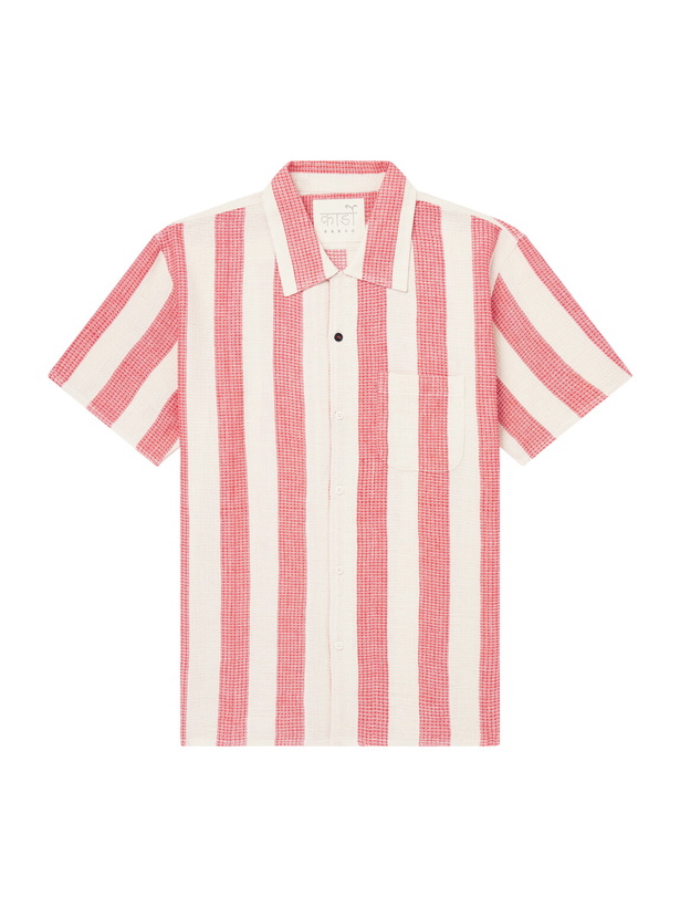 Photo: Kardo - Camp-Collar Striped Cotton Shirt - Red