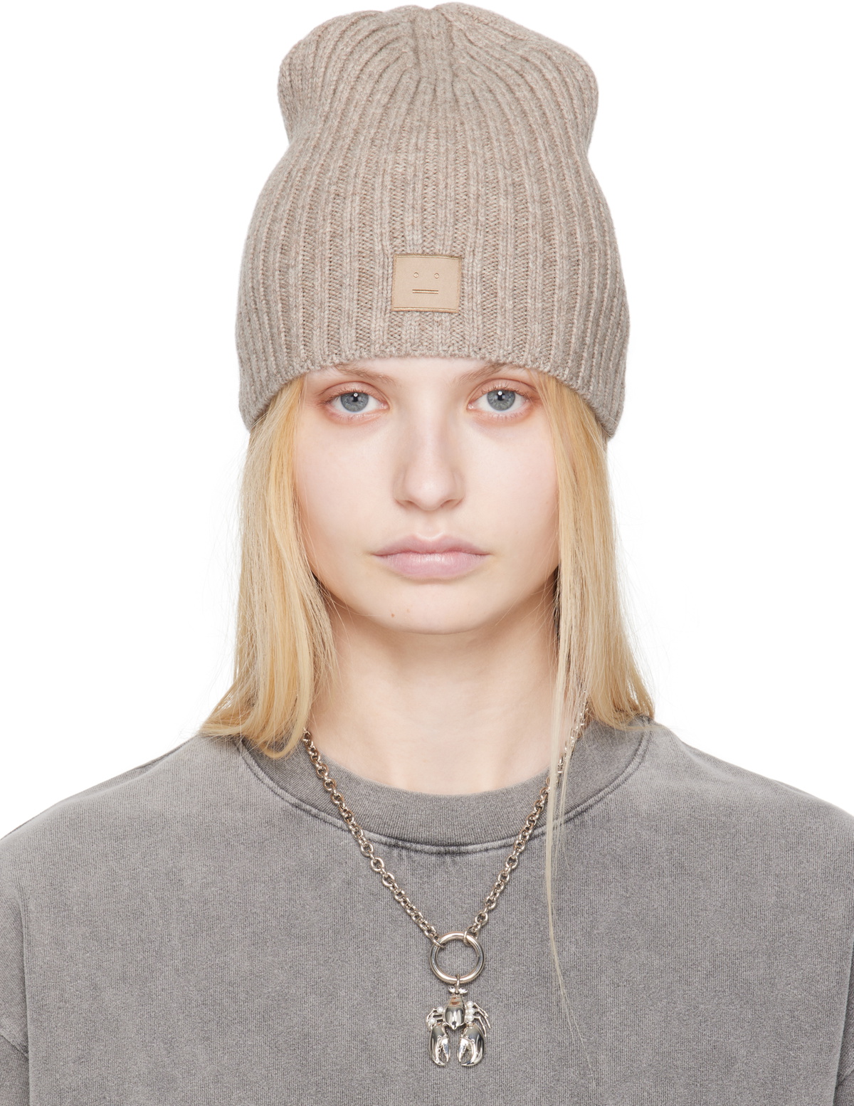 Acne Studios Grey Beanie w Pom Pom Acne Studios // Grey Wool Knit Face Beanie – VSP Consignment main image 3