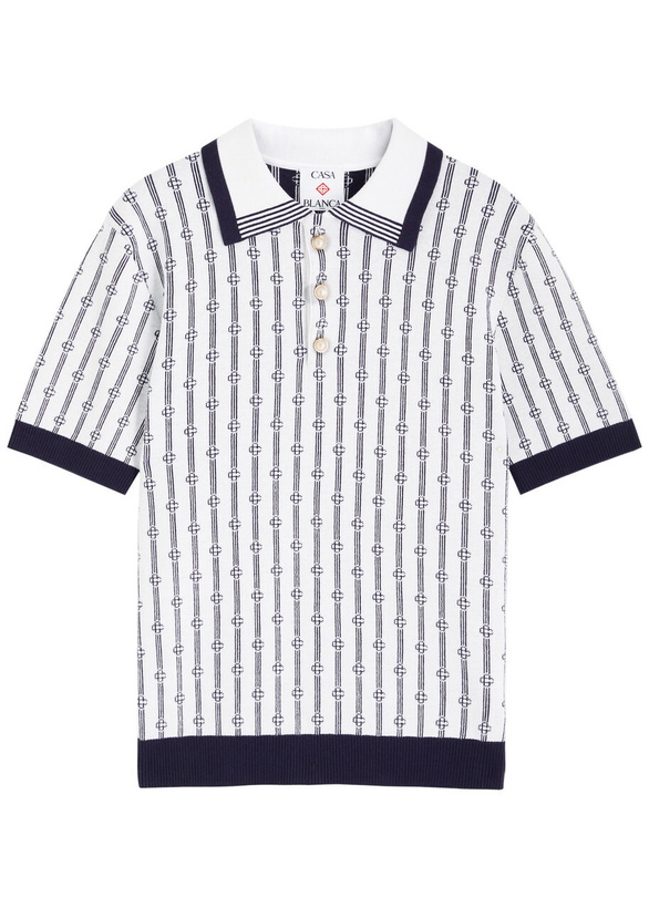 Photo: Casablanca Logo-intarsia Cotton-blend Polo Shirt Navy