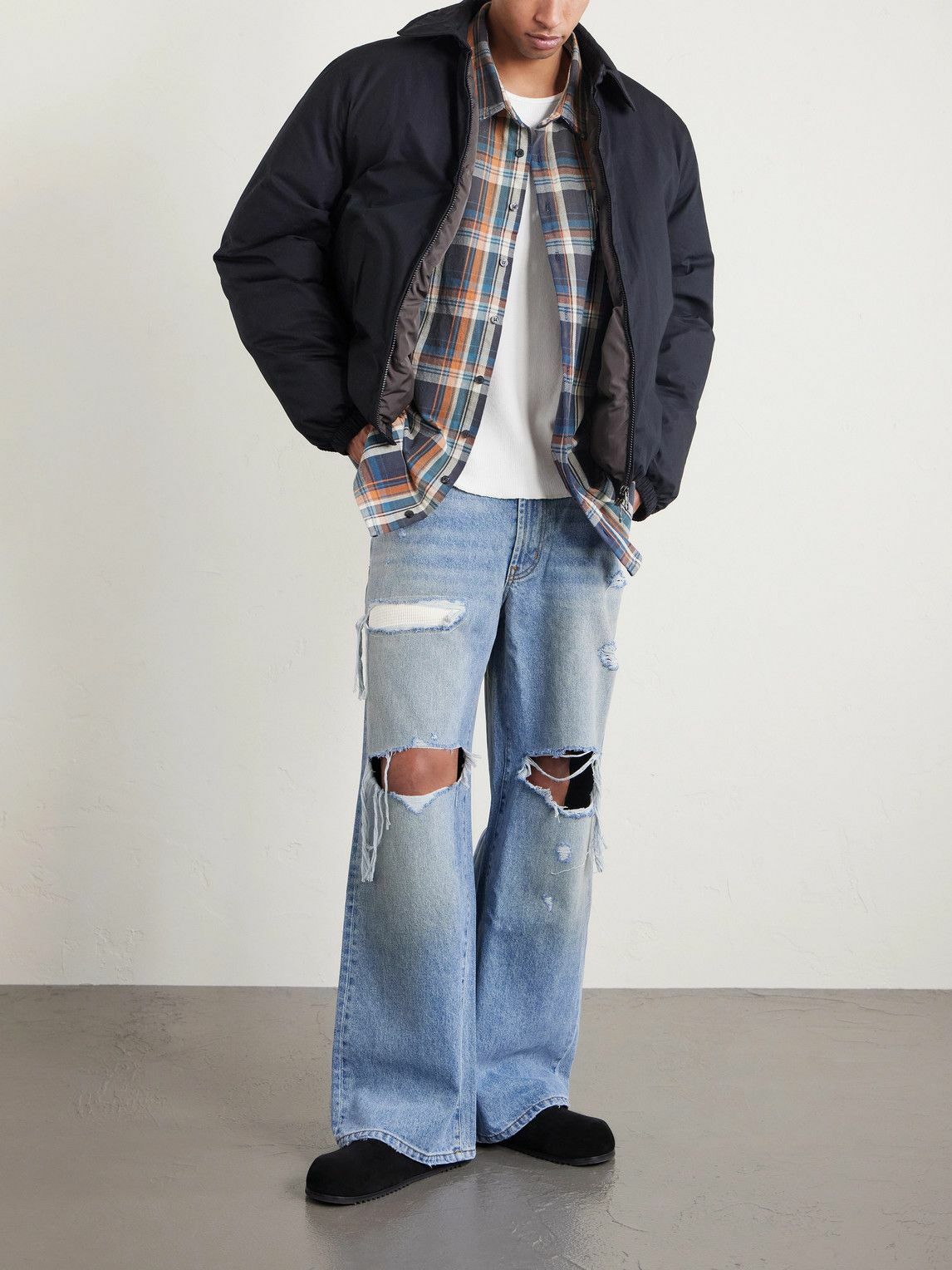 Satoshi Nakamoto - Blessed To Be Stressed Straight-Leg Distressed Jeans - Blue