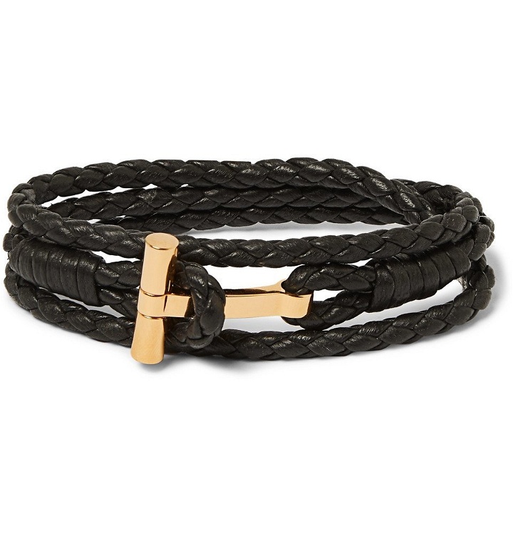 Photo: TOM FORD - Woven Leather and Gold-Tone Wrap Bracelet - Brown
