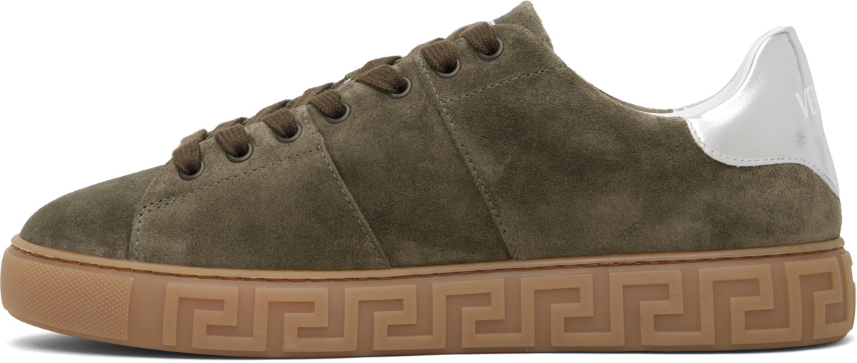 Versace Khaki Greca Embellished Suede Sneakers
