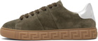 Versace Khaki Greca Embellished Suede Sneakers