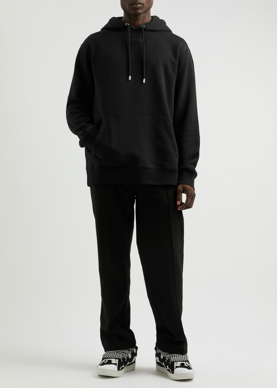 Lanvin Logo-embroidered Hooded Cotton Sweatshirt Black