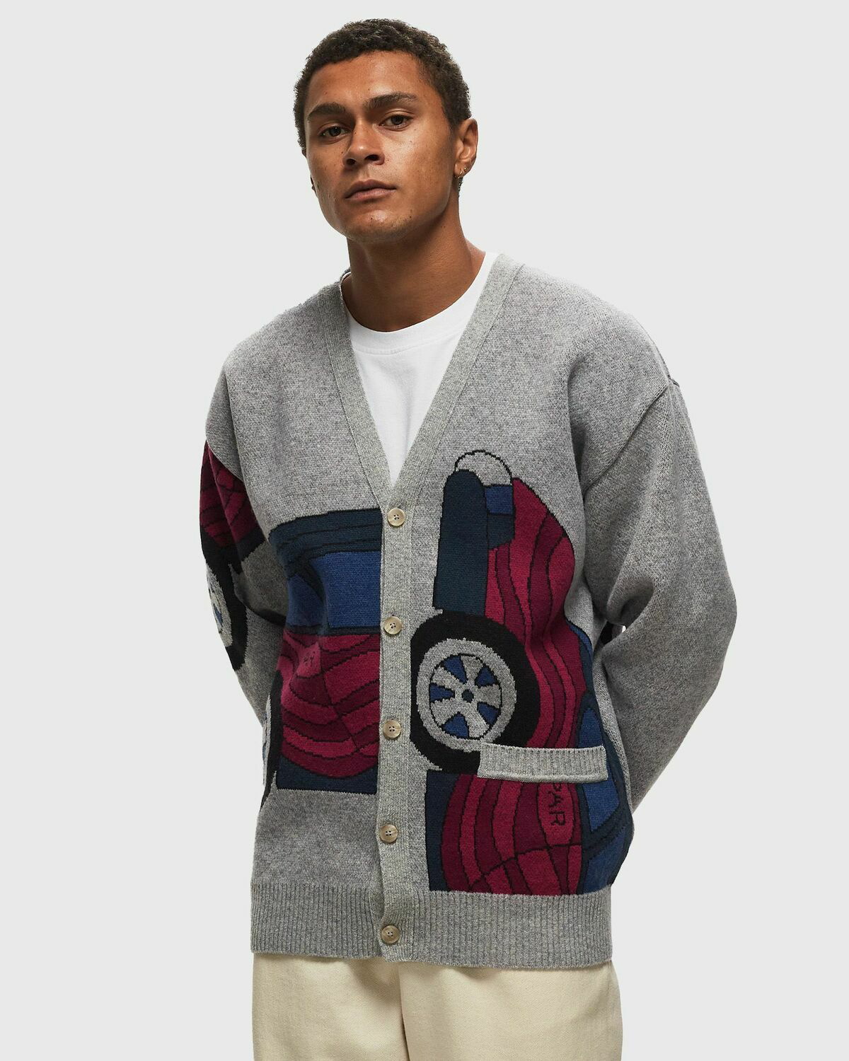 By Parra No Parking Knitted Cardigan Grey/Red - Mens - Zippers ...
