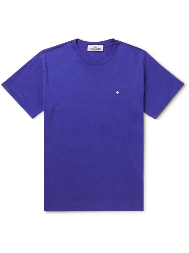 Photo: Stone Island - Logo-Embroidered Garment-Dyed Cotton-Jersey T-Shirt - Blue