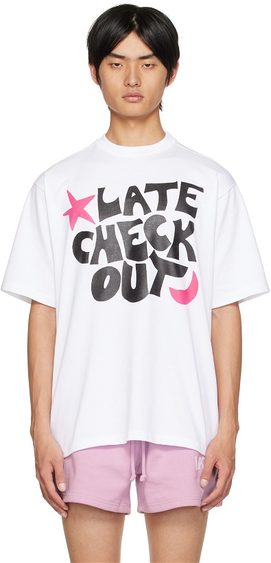 Photo: Late Checkout White 'Late Checkout' T-Shirt