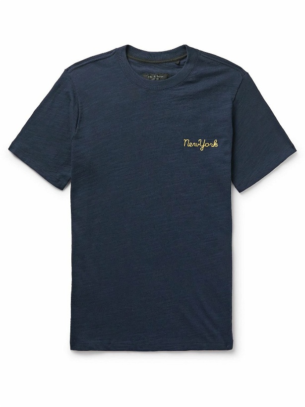 Photo: Rag & Bone - Logo-Embroidered Slub Cotton-Jersey T-Shirt - Blue