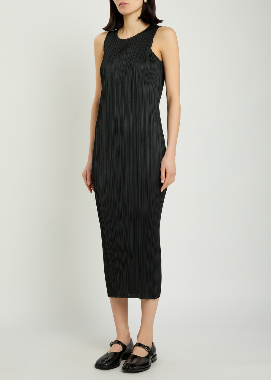 Pleats Please Issey Miyake Pleated Woven Midi Dress Black