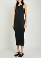 Pleats Please Issey Miyake Pleated Woven Midi Dress Black