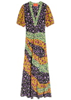 LA Double J Marlene Floral-print Silk Maxi Dress Yellow