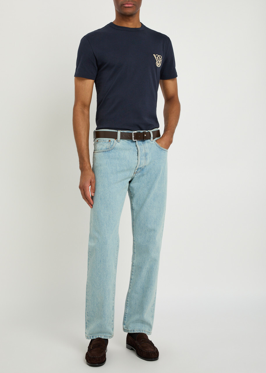 Valentino Garavani Logo-embroidered Cotton T-shirt Navy