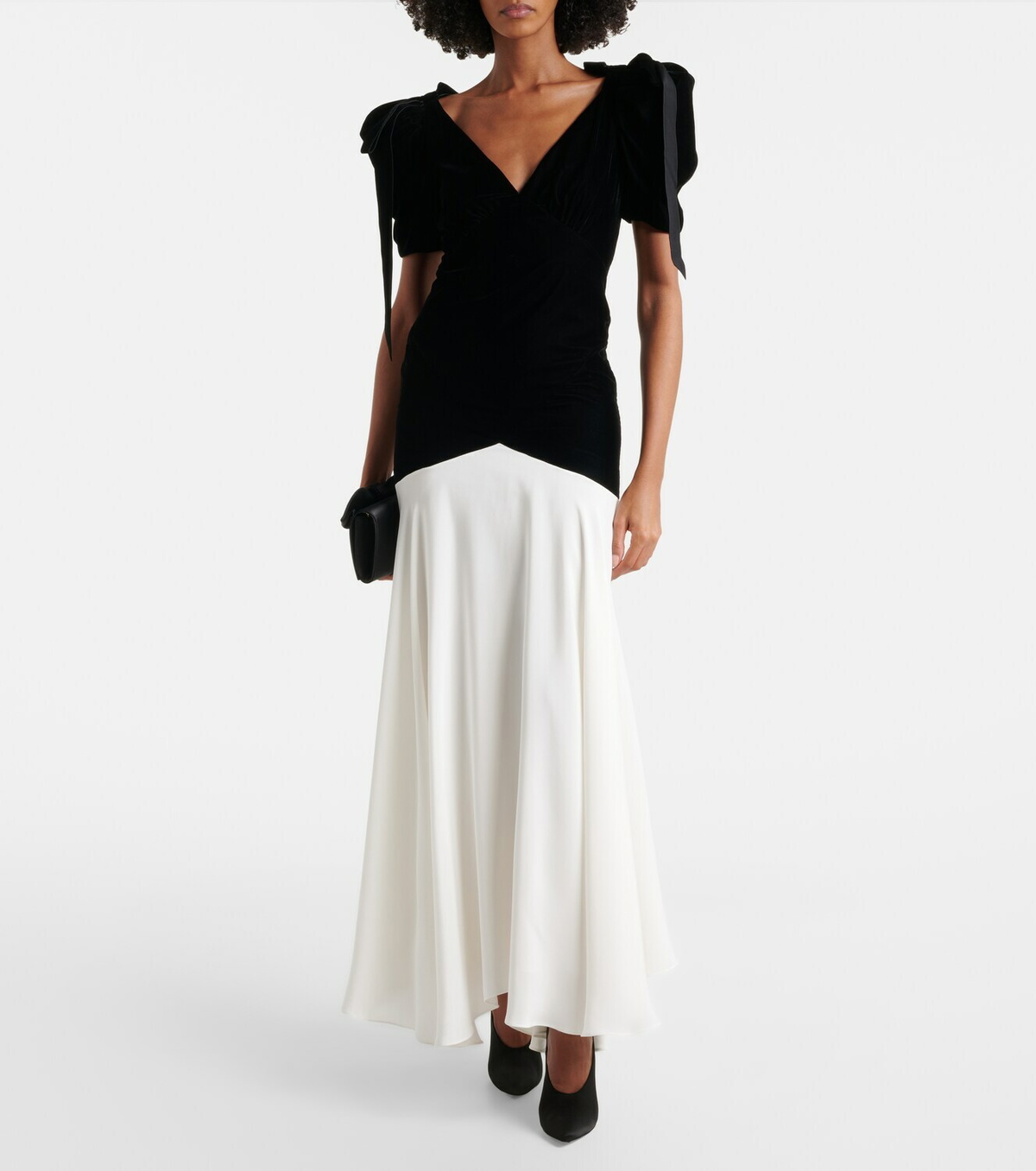 Rodarte Bow-detail silk crêpe and velvet gown
