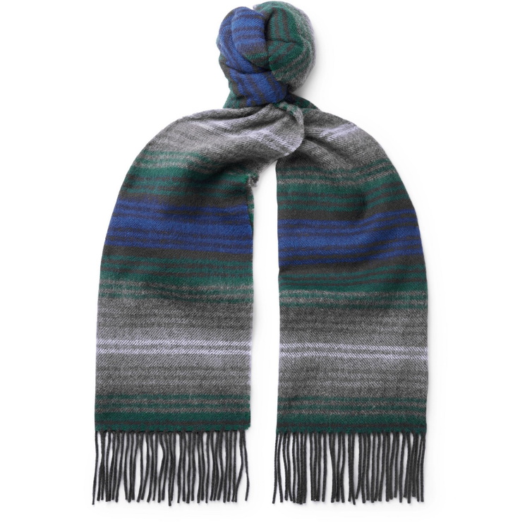 Photo: Mr P. - Fringed Striped Wool Scarf - Blue