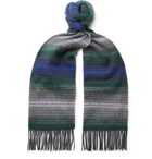 Mr P. - Fringed Striped Wool Scarf - Blue