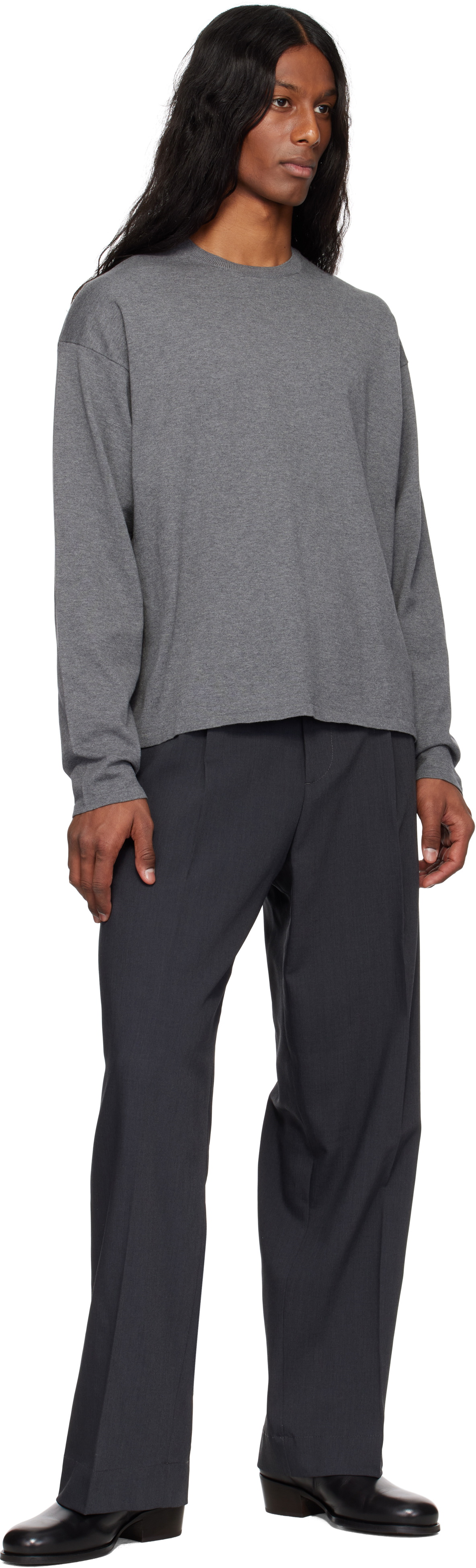 YLÈVE Gray Gas Singeing Cotton T-shirt