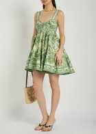 Alemais Sara Printed Cotton and Silk-blend Mini Dress Green