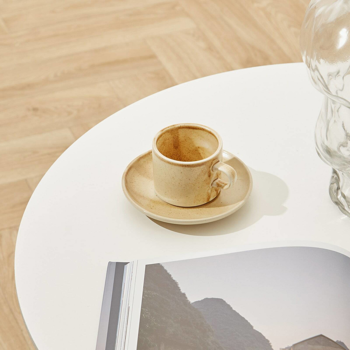 HKliving Cup & Saucer in Rustic Cream/Brown 