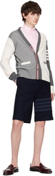 Thom Browne Gray & White 4-Bar Cardigan