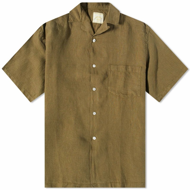Photo: Portuguese Flannel Men's Linen Camp Vacation Shirt in Olive