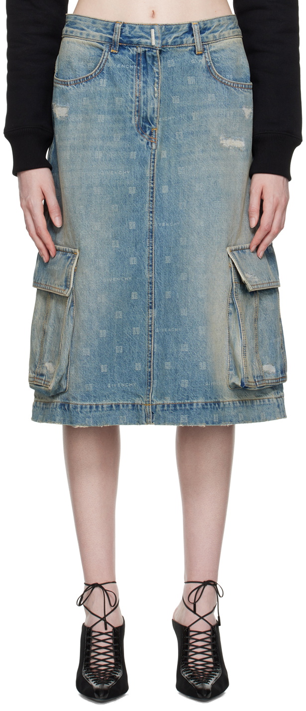 Givenchy Blue 4G Denim Midi Skirt Givenchy