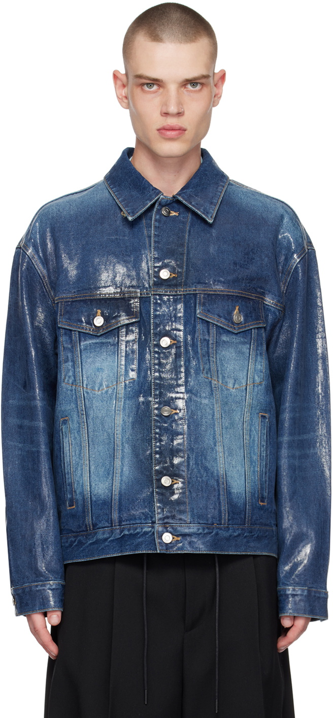 We11done Blue Foil Coated Trucker Denim Jacket We11done