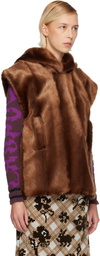 Anna Sui SSENSE Exclusive Brown Sleeveless Faux-Mink Hoodie