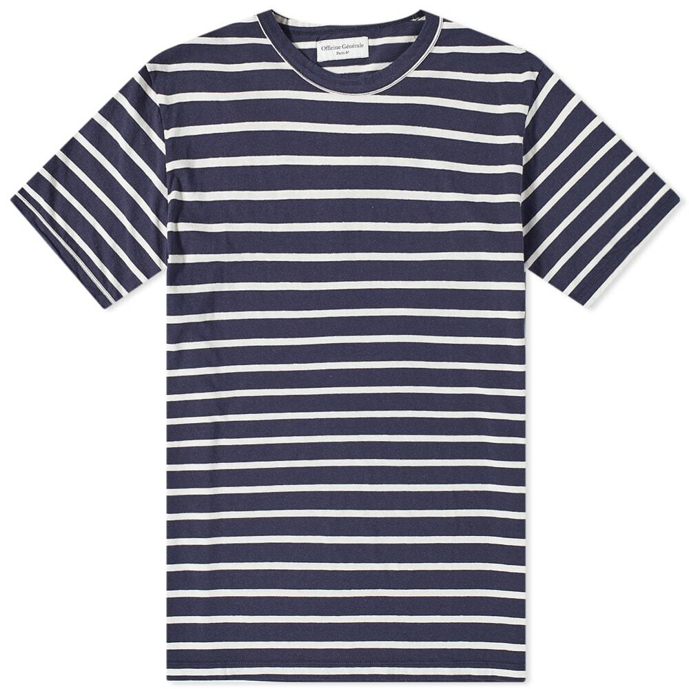 Officine Generale Men's Slub Cotton Stripe T-Shirt in Midnight/Ecru ...