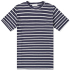 Officine Generale Men's Slub Cotton Stripe T-Shirt in Midnight/Ecru