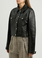 Rabanne Crocodile-effect Glossed Leather Jacket Black
