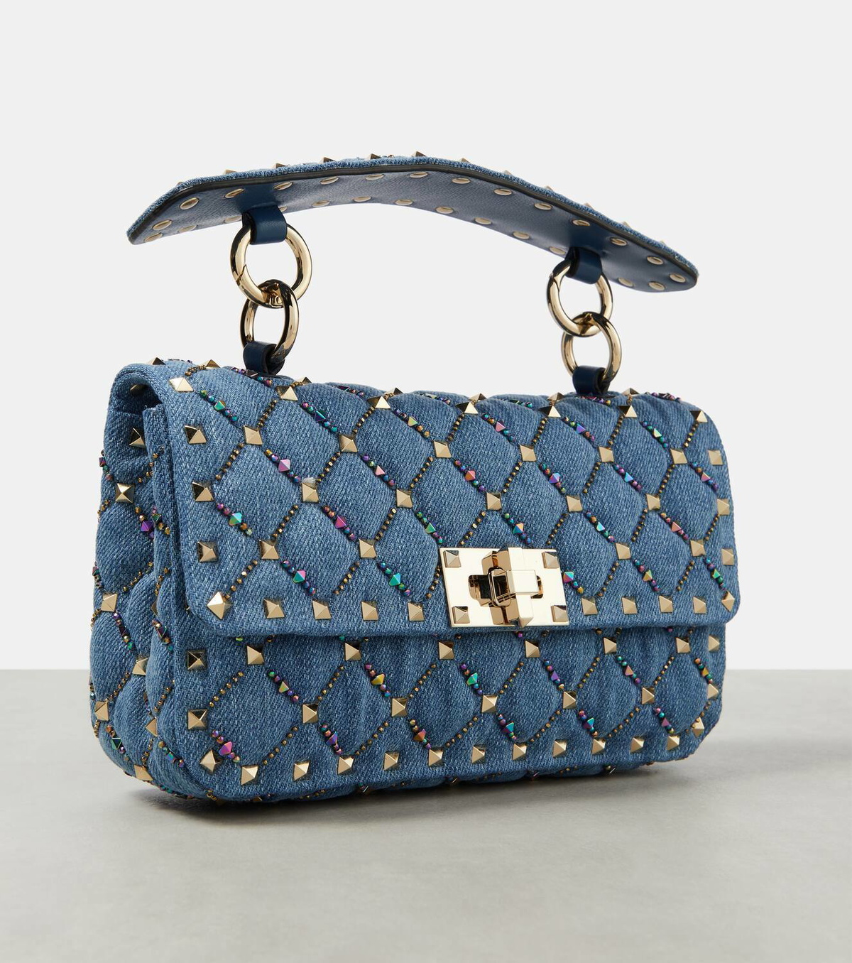 Valentino Garavani Rockstud Spike Small denim shoulder bag